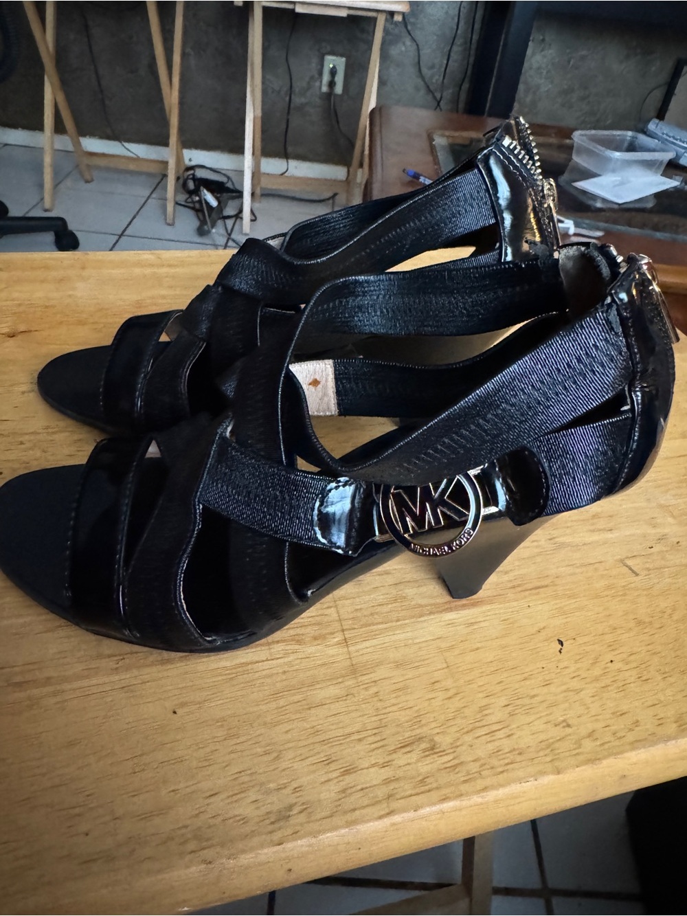 Michael Kors Black Patent Strappy Wedge Sandals